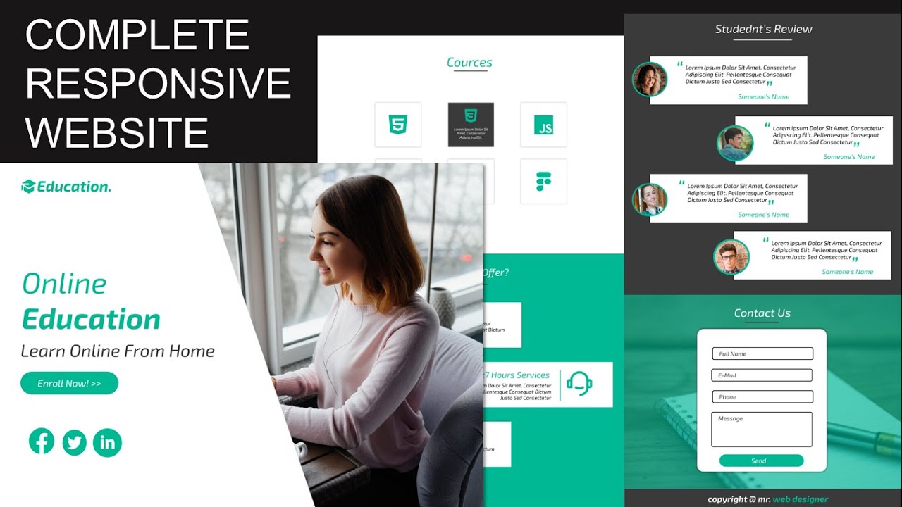 responsive web design ตัวอย่าง  Update 2022  Complete RESPONSIVE Animated Online Education Website Design Using HTML/CSS/JQUERY/BOOTSTRAP