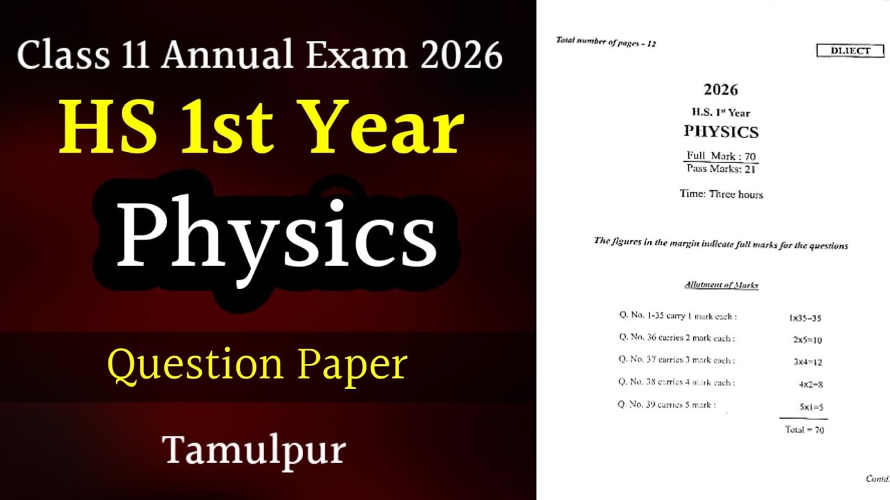 Class 11 Annual Exam 2026 Question Paper | HS 1st Year Physics Annual Exam Question Paper 2026