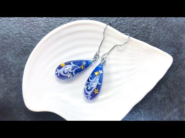 【UVレジン 100均】キャンドゥの新ネイルスタンプ(ダマスクパターン)を使ってピアスを作ってみました！UV resin Damask patterned earrings