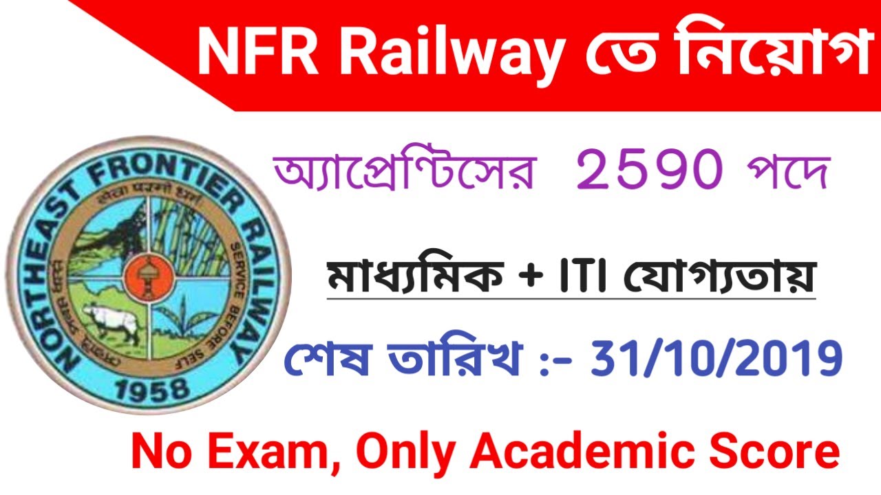 NFR Railway Recruitment 2019 for Apprentice 2590 Posts |Northeast Frontier Railway | Education Notes