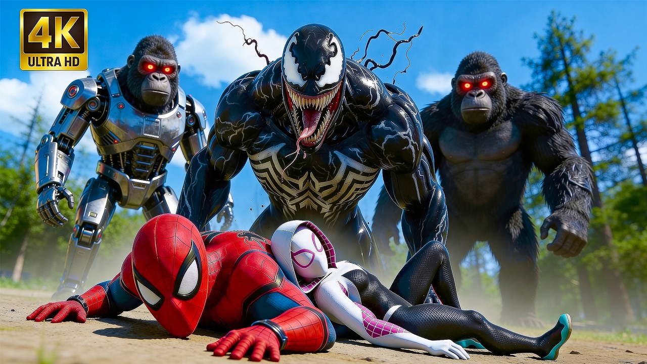 Unexpected Team-Up | Spiderman vs Venom & Robot Gorillas: The Rescue of Gwen | AI Superhero Movie