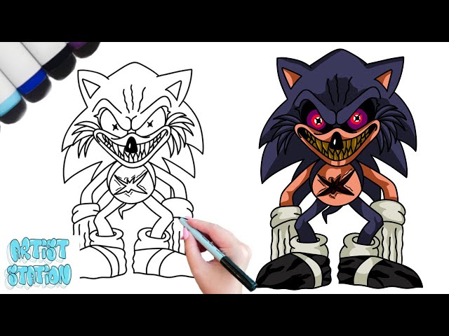 How to draw Sonic.Exe - FNF - Sketchok easy drawing guides