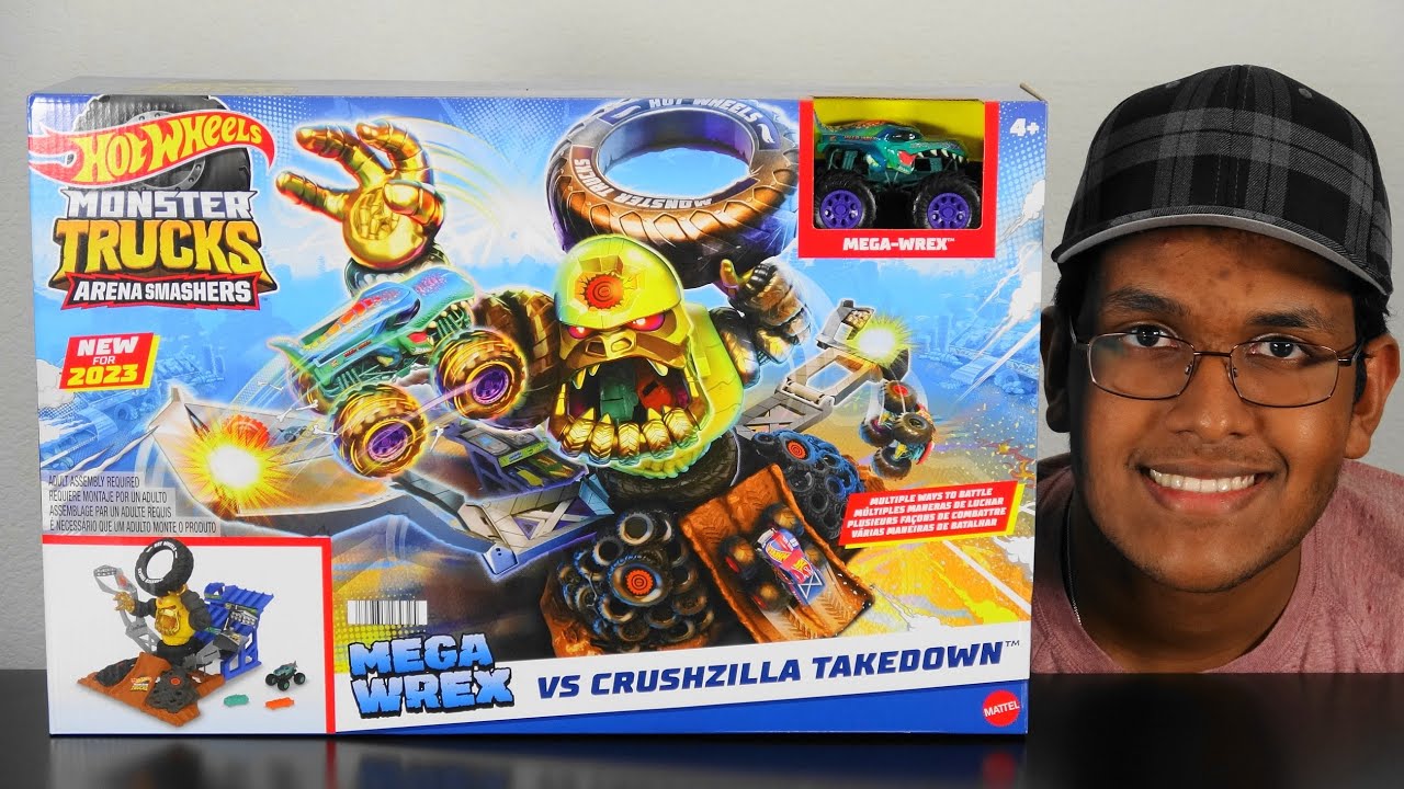 Epic Hot Wheels Monster Trucks Arena Smashers, Mega Wrex VS Crushzilla  Takedown, Defeat The Gorilla 