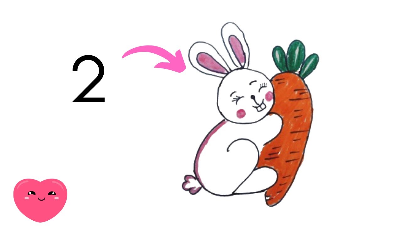 How to draw rabbit from number 2 hugging carrot | easy rabbit drawing ...