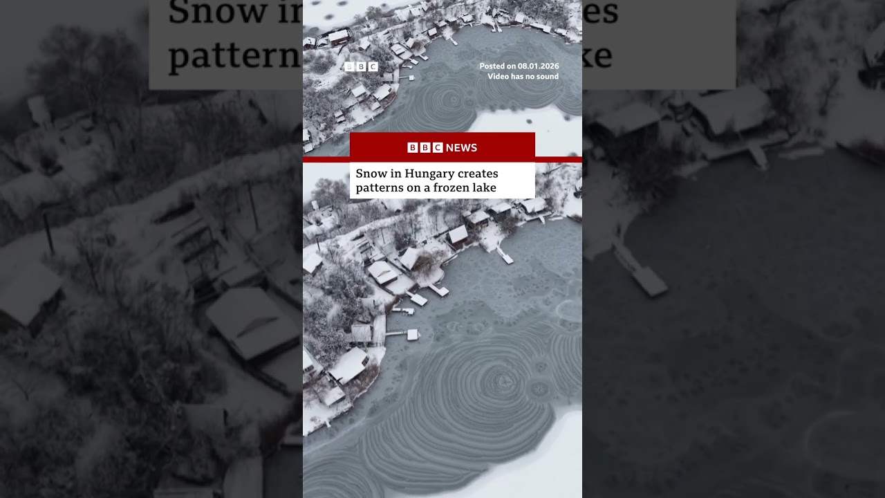 These patterns formed across a frozen lake as temperatures plummeted in Hungary. #Hungary #BBCNews