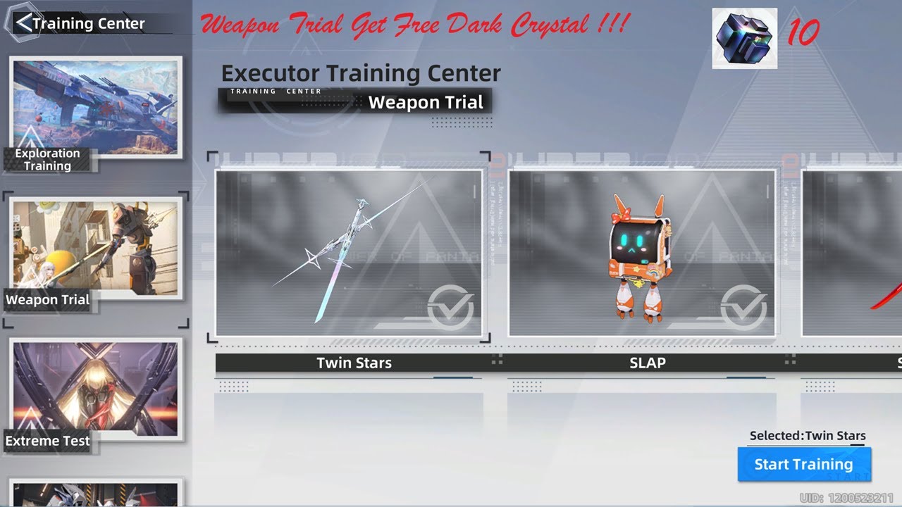 Weapon Trial Twin Stars Free 10 Dark Crystal OwO ! (Executor Training Center) [Tower of Fantasy]