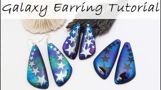 White/ green Galaxy Polymer clay  Earrings