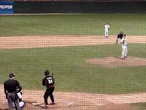 Brandon Glover hits a triple off Brian Matusz