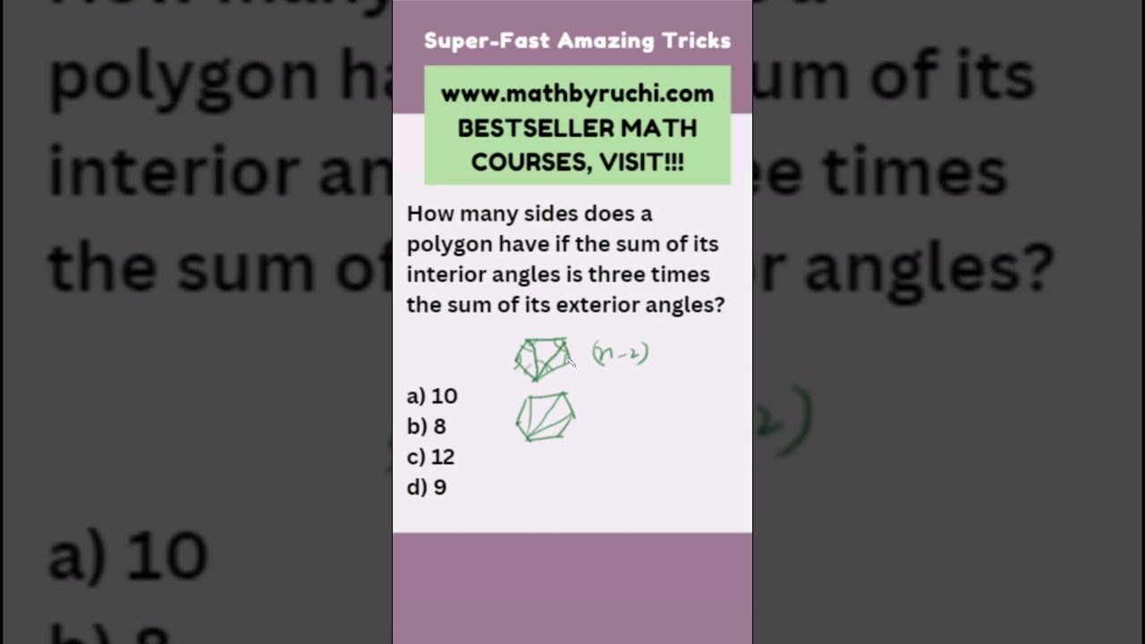 Interior and Exterior angles of n sided polygon| Geometry MCQ| Ruchi Chhabra|62