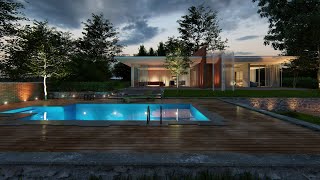 Pesona Kolam Renang Rumah Minimalis di Malam Hari dengan Pencahayaan Mewah, Elegan BaNGET | Exterior
