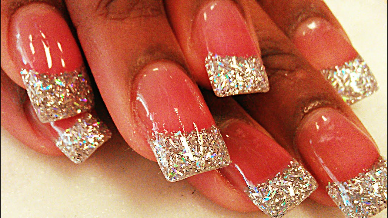 How To Silver Glitter Acrylic Nails Youtube