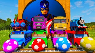 Cars Truck Bus vs Giant Potholes - Cars vs Trains vs Colors Bus - BeamNG.Drive
