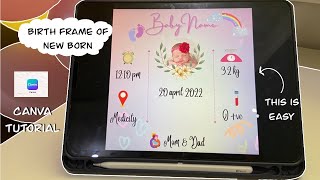 Create Baby birth details frame tutorial | Baby birth status frame |canva tutorial screenshot 4