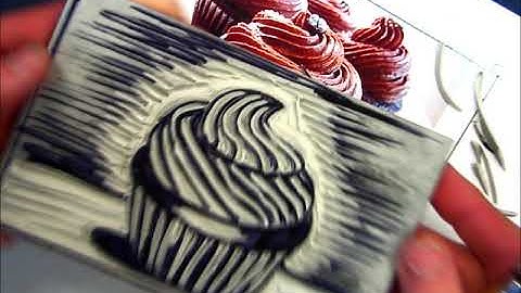Printmaking: How to carve a 4x6" Rubber Block (Cupcake Print)