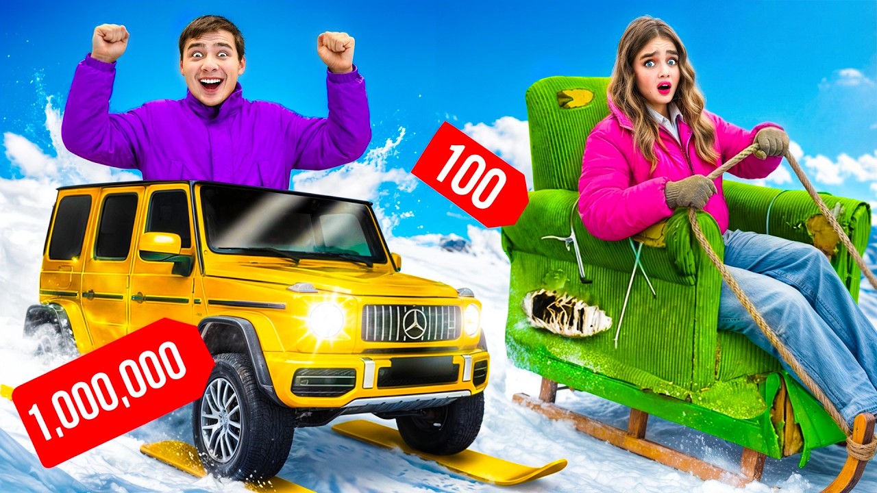 Санки за 100 и за 100 000 ! Две команды на огромной горке !