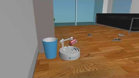 Camera-controlled low-cost robot arm on a vacuum robot (concept)