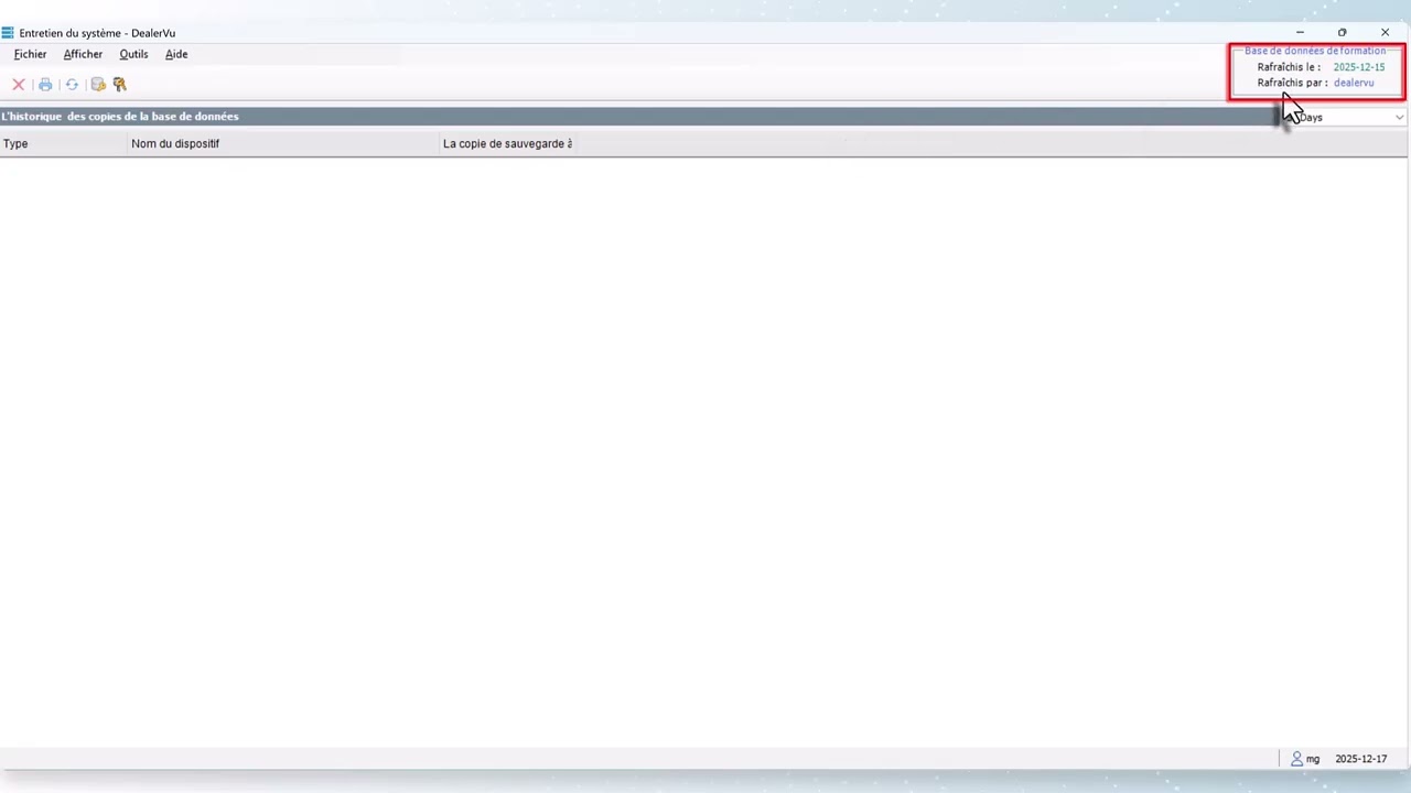 Afficher la date et la dernière mise à jour du mode de formation