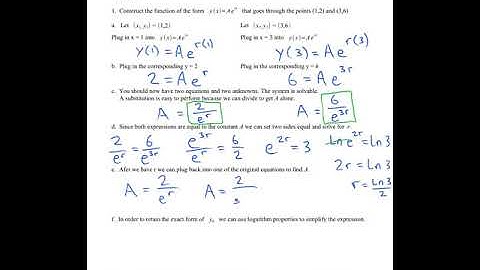 Exponential Functions - Finding an Exponential Curve Through 2 Points Using Algebra