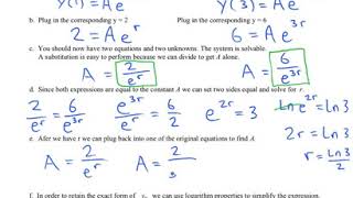 Exponential Functions - Finding an Exponential Curve Through 2 Points Using Algebra