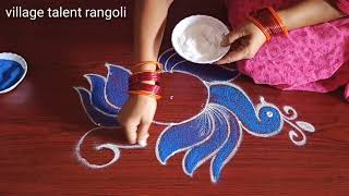 Aadi masam special rangoli|easy muggulu|aadivelli kolam|padi kolam|Beautiful bird rangoli with 5dots