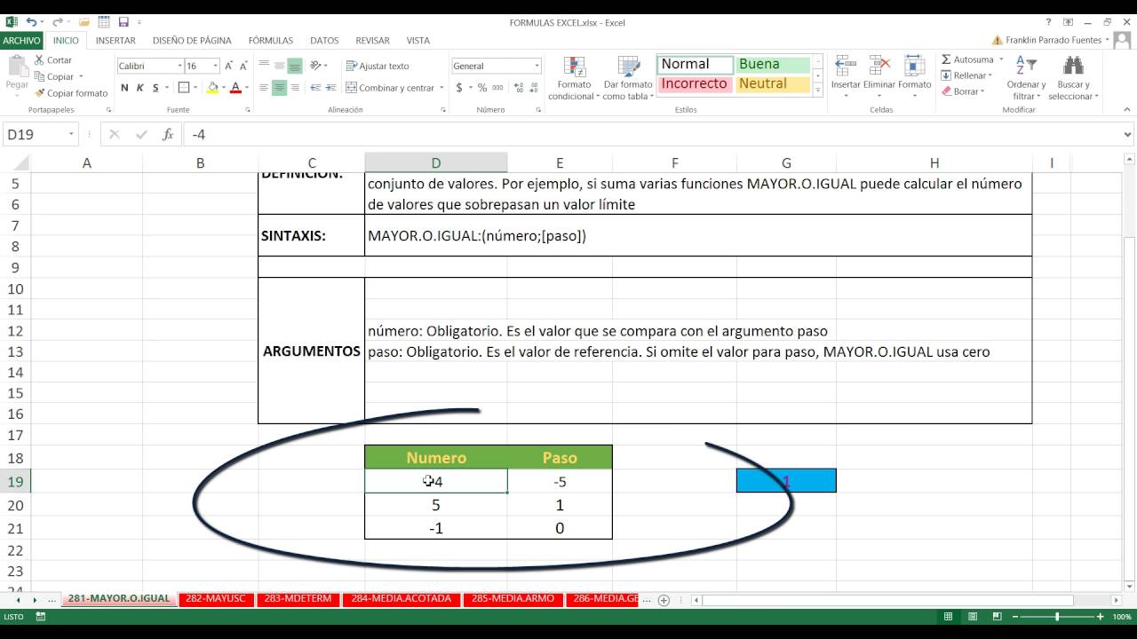 Mayor Signo Excel