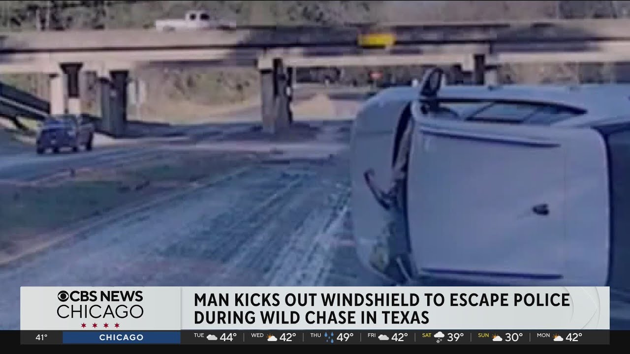 Texas police chase ends with man kicking out window of flipped car t ...