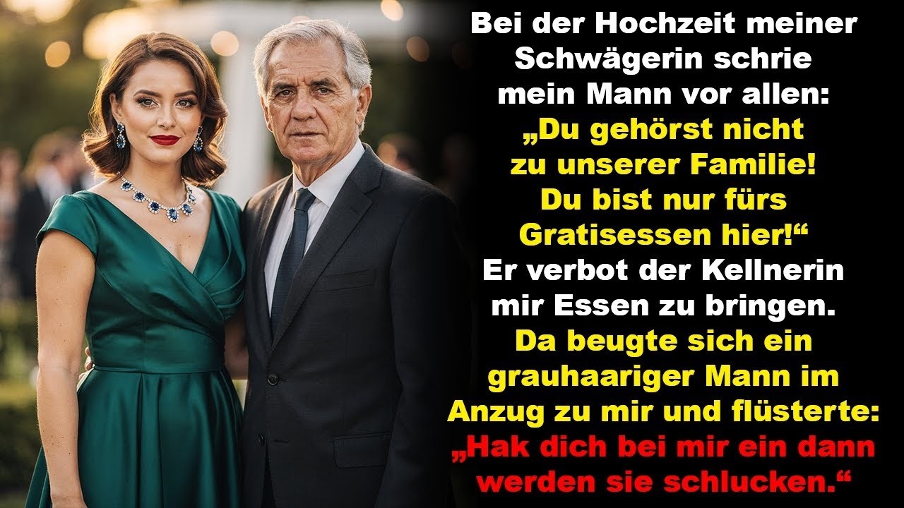 Auf der Hochzeit meiner Schwägerin stand mein eigener Mann vor dem ganzen Festsaal auf und schrie: „Du gehörst nicht zu unserer Familie. Du bist nur hierher gekommen, um gratis zu essen.“ Dann...