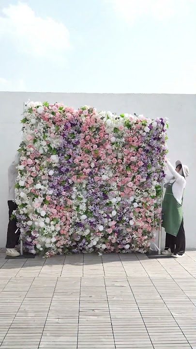 Angela Flower Roses Hydrangea Baby Breath Fabric Base Roll Up Curtain Flower Wall#diy  #flowerwall