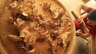 Điêu Khắc bức tranh gỗ Hoa Sen - Amazing wooden Lotus Extremely high skills - Nghệ Nhân Âu Lạc 8