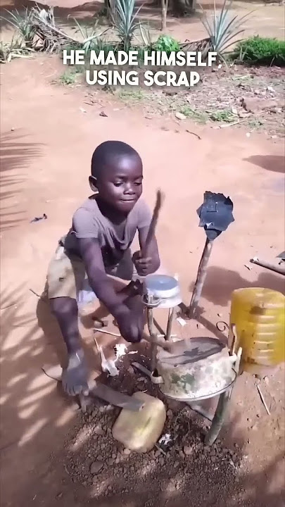 Boy in Africa made his own drum set 👏