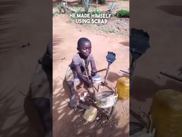 Boy in Africa made his own drum set 👏 class=