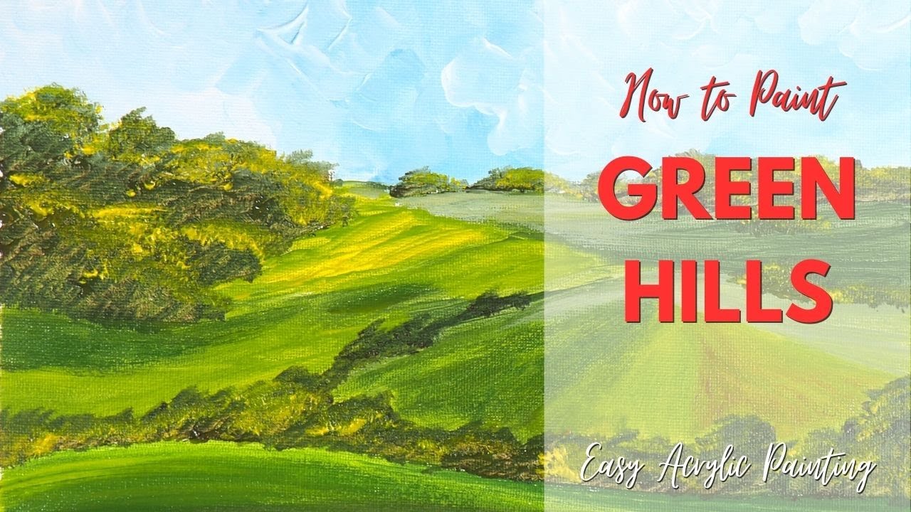 How to Paint Green Hills | Easy Acrylic Painting | Relaxing Painting