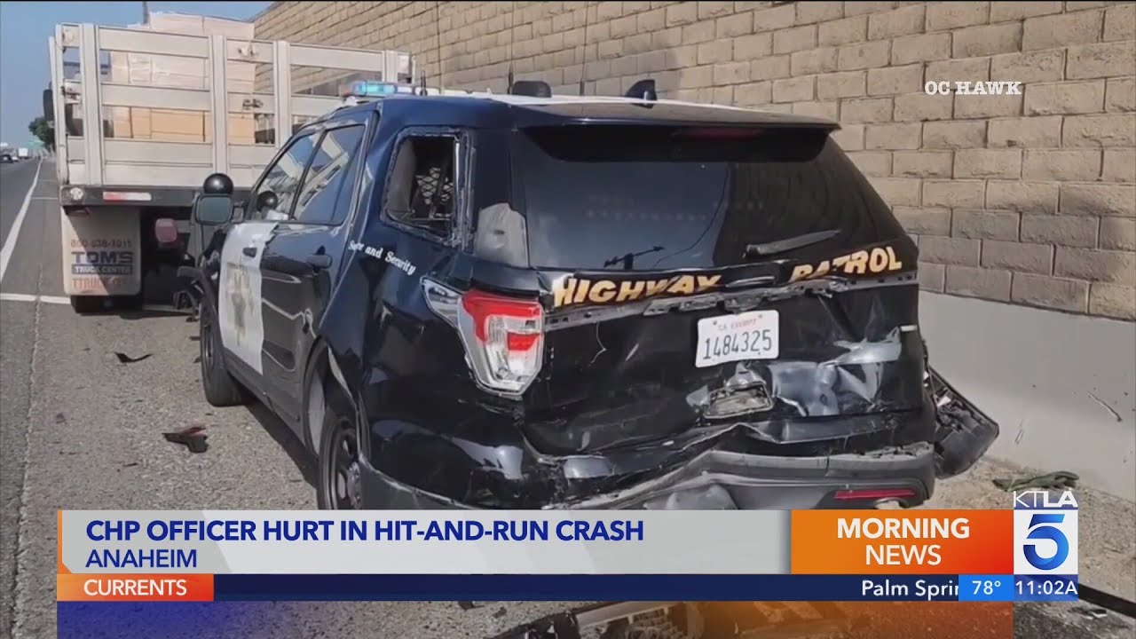 CHP officer injured in hit-and-run crash on Anaheim freeway - YouTube
