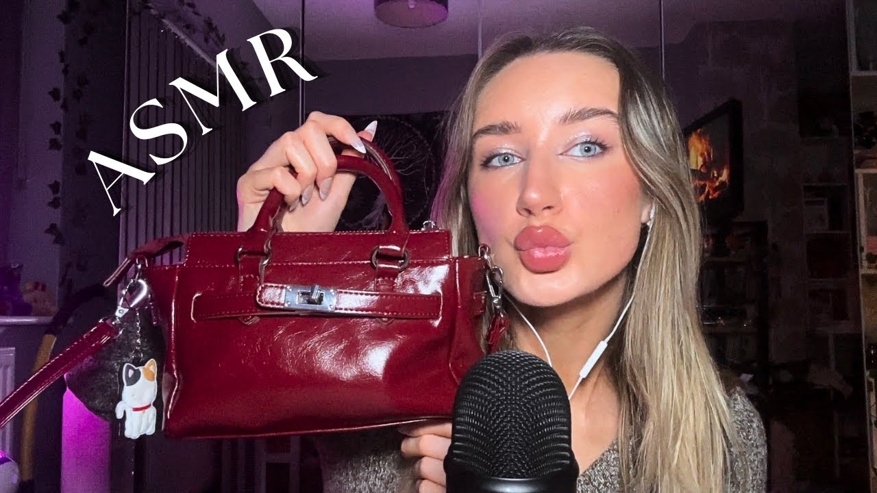 ASMR what's in my bag (whispering, tapping and scratching sounds)