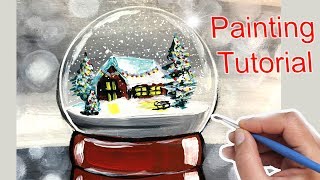snow christmas globe painting easy paintings beginners diy tutorial acrylics paint canvas acrylic globes tutorials visit
