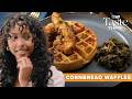 Chicken And Waffles + Collard Greens Recipe With A Cornbread Twist | Taste That!