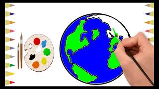 Globe drawing and coloring for kids 2018