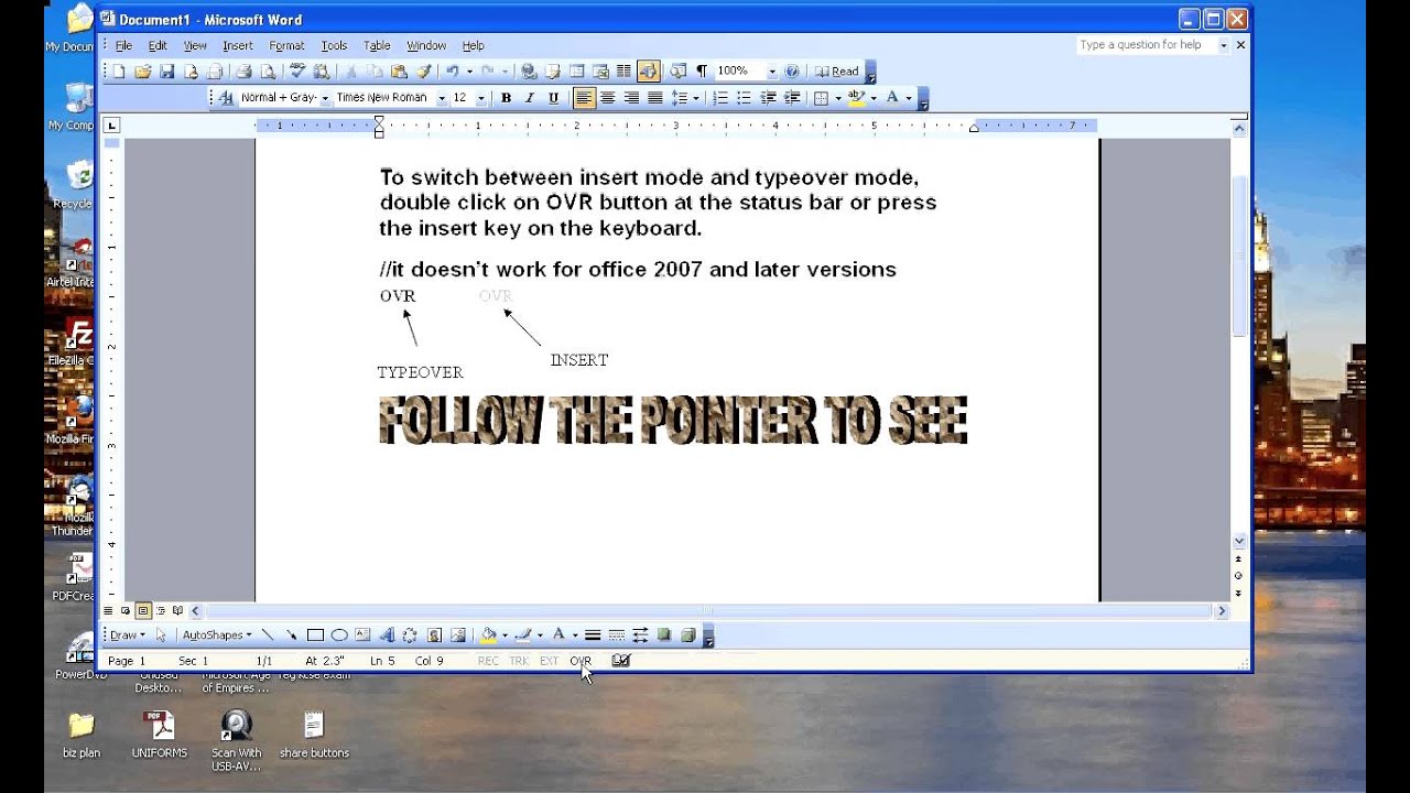 SWITCH BTN INSERT AND TYPEOVER MODE - YouTube