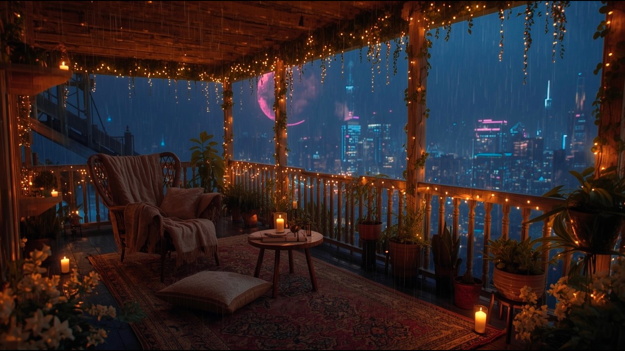 Cᴏᴢʏ Rᴀɪɴʏ Bᴀʟᴄᴏɴʏ Aᴍʙɪᴇɴᴄᴇ 🌧 Nɪɢʜᴛ Cɪᴛʏ Rᴀɪɴ Sᴏᴜɴᴅs ғᴏʀ Sᴛᴜᴅʏ, Sʟᴇᴇᴘ & Rᴇʟᴀx | 3 Hᴏᴜʀs