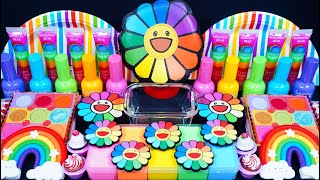 'Rainbow Flower' Slime. Mixing Makeup into clear slime! 🌈ASMR🌈 #satisfying #슬라임 (330)
