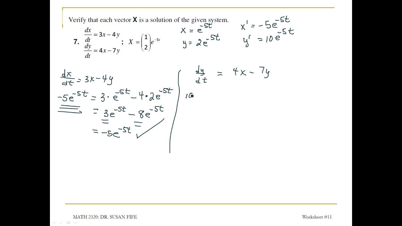 Differential Equations Ws 11 7 Youtube