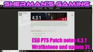 ESO PTS Patch notes 4.3.1 Wrathstone and update 21.