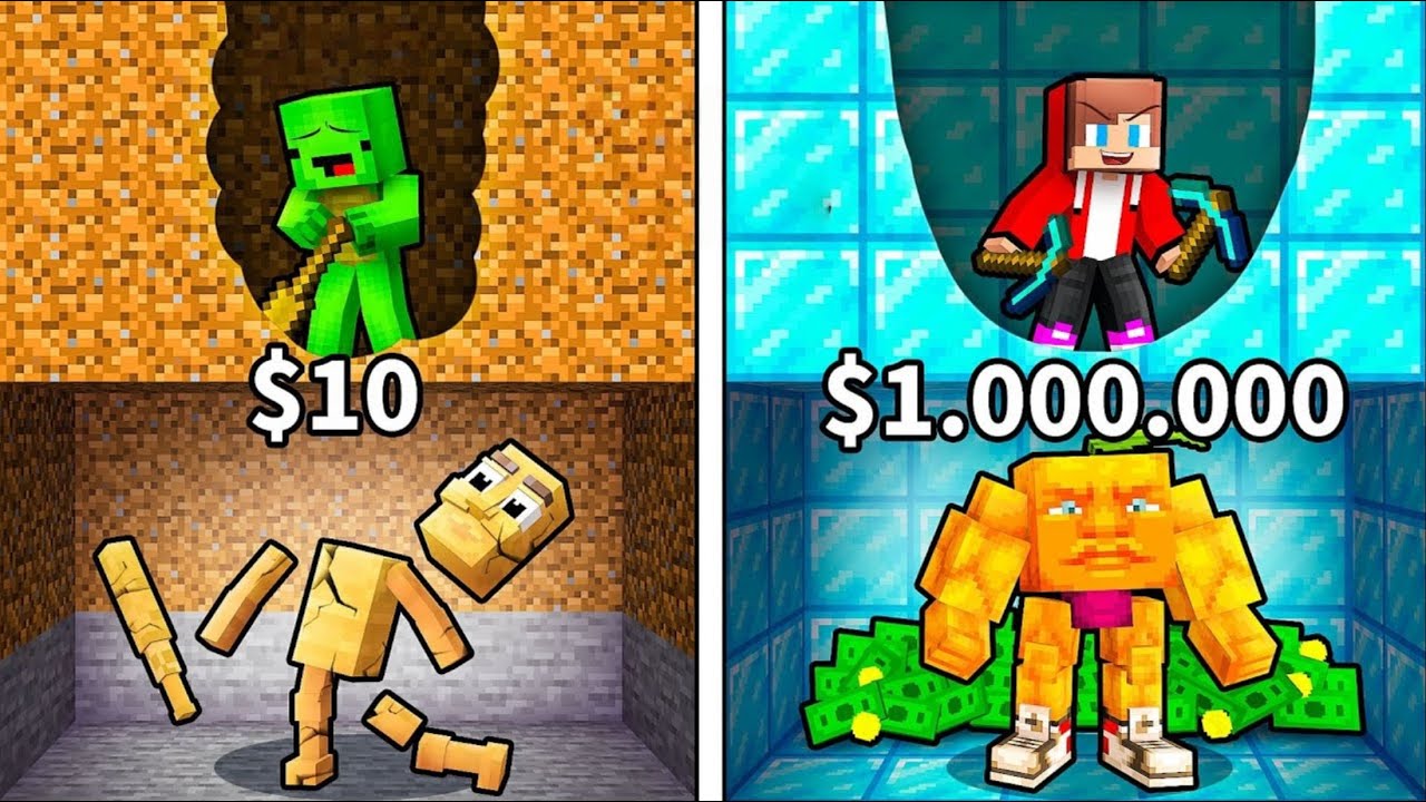 我的世界：杰杰的钻石山海经矿洞VS麦琪的泥土山海经矿洞