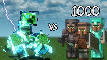 Charged Mutant Creeper Vs 1000 Guard Villagers | Minecraft |