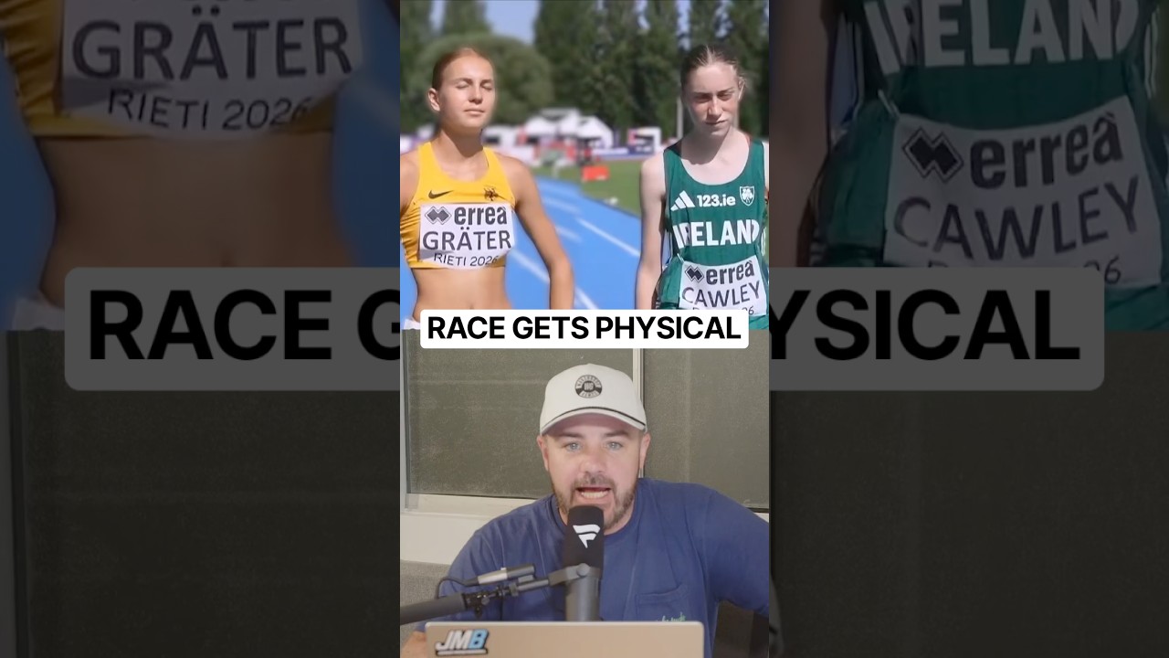 Teenagers purposely bump into one another at the finish line, a breakdown