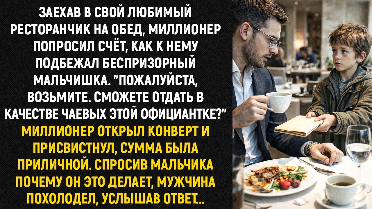 Заехав в свой любимый ресторанчик на обед, миллионер попросил счёт, как к нему подбежал мальчишка...