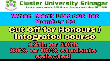 Cluster University Srinagar || Merit List || cut off || Honours and integrated program || Important