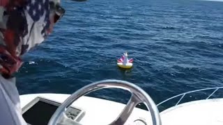 FISHERMAN ON INFLATABLE UNICORN DRAGGED BY SHARK! (2 Miles Off Coast)