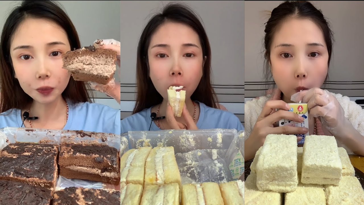 Eating Soft Cream Cakes 🍰🥛 | Milk Cake, Chocolate Cream & Relaxing Eating Sounds