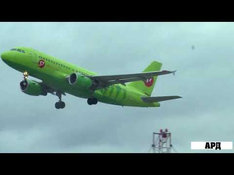Уход на второй круг A-319 S7 в Домодедово. Сильный боковой ветер